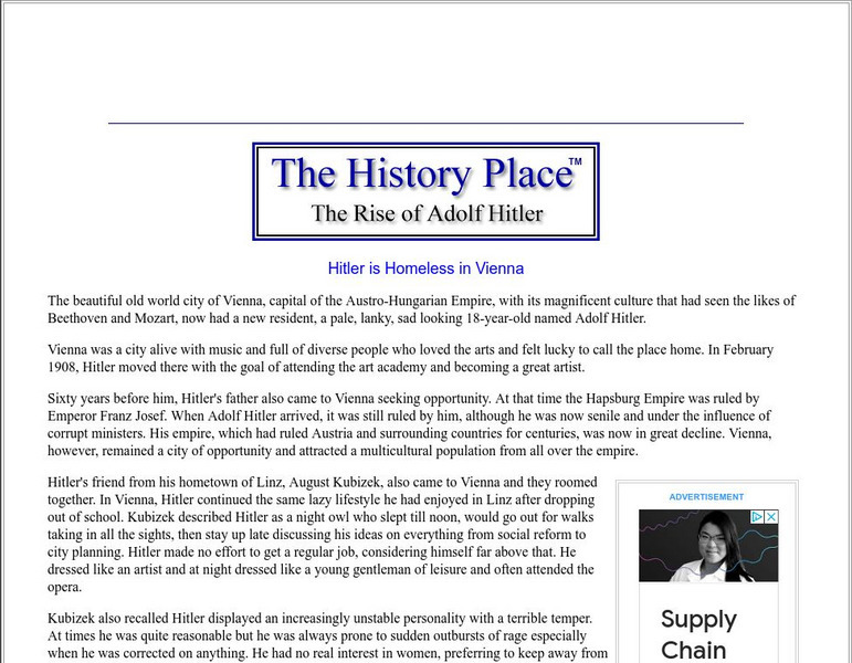 The History Place: The Rise of Adolf Hitler: Hitler Is Homeless in Vienna Handout The History Place: The Rise of Adolf Hitler: Hitler Is Homeless in Vienna Handout