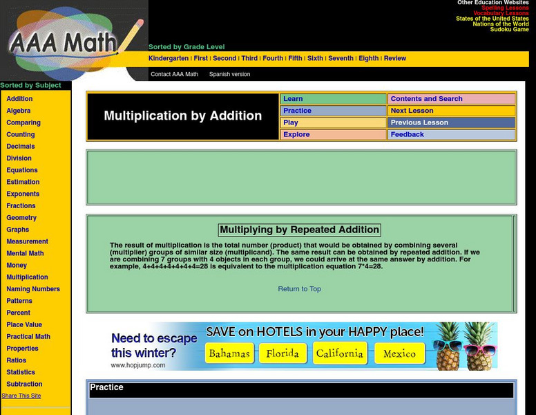 Aaa Math: Multiplying by Repeated Addition Activity