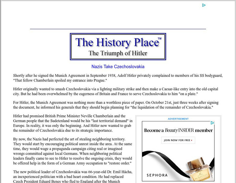 The History Place: The Triumph of Hitler: Nazis Take Czechoslovakia Handout The History Place: The Triumph of Hitler: Nazis Take Czechoslovakia Handout