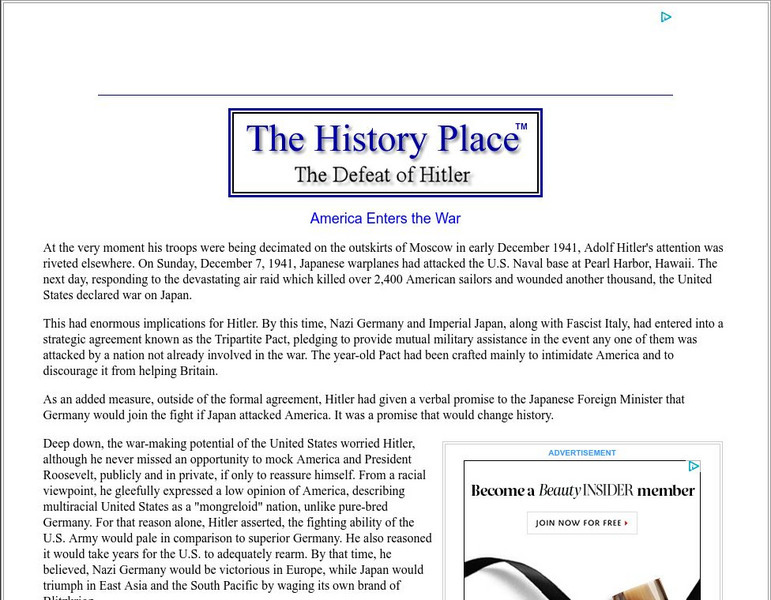 The History Place: The Defeat of Hitler: America Enters the War Handout The History Place: The Defeat of Hitler: America Enters the War Handout