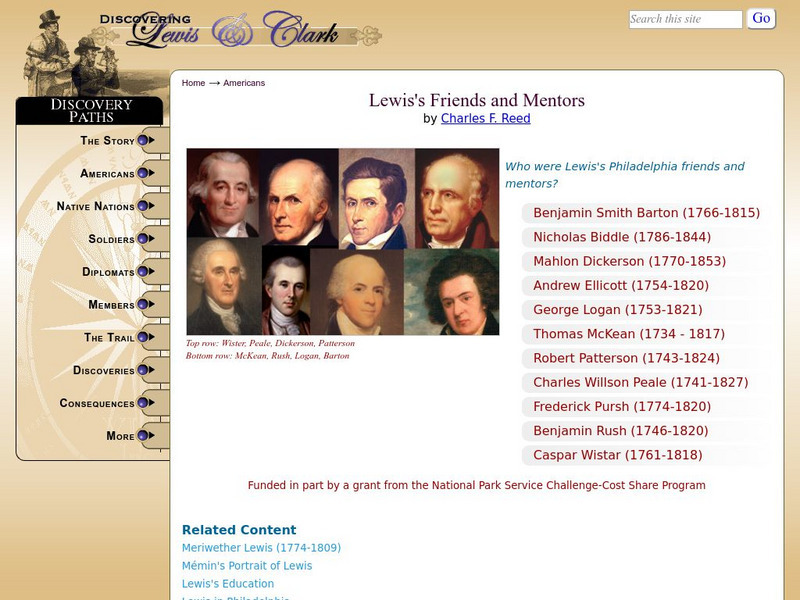 Discovering Lewis & Clark: Lewis's Friends and Mentors Handout Discovering Lewis & Clark: Lewis's Friends and Mentors Handout