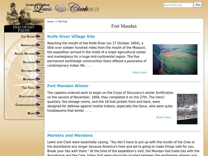Discovering Lewis & Clark: Winter at Fort Mandan Website Discovering Lewis & Clark: Winter at Fort Mandan Website