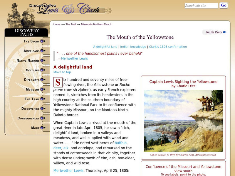 Discovering Lewis & Clark: The Mouth of the Yellowstone River Article Discovering Lewis & Clark: The Mouth of the Yellowstone River Article