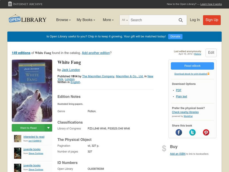 Open Library: White Fang by Jack London eBook Open Library: White Fang by Jack London eBook