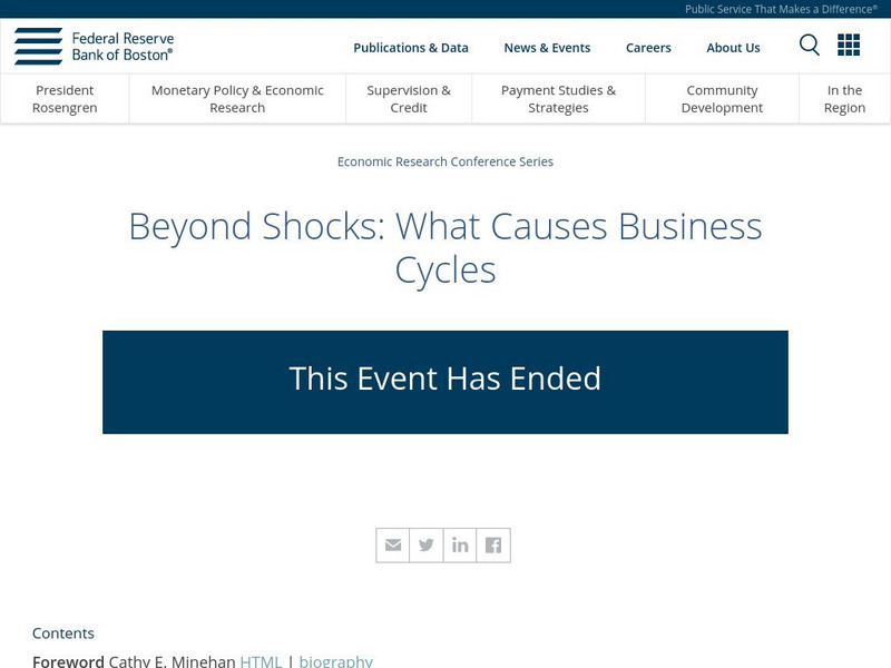 Federal Reserve Bank of Boston: Beyond Shocks: What Causes Business Cycles? Website Federal Reserve Bank of Boston: Beyond Shocks: What Causes Business Cycles? Website