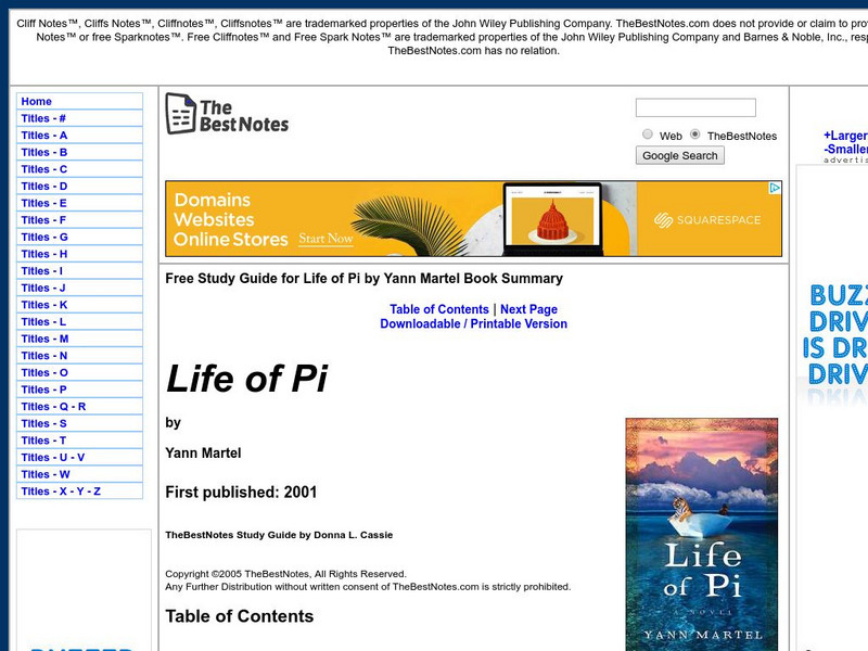 The Best Notes: Life of Pi by Yann Martel Unit Plan The Best Notes: Life of Pi by Yann Martel Unit Plan