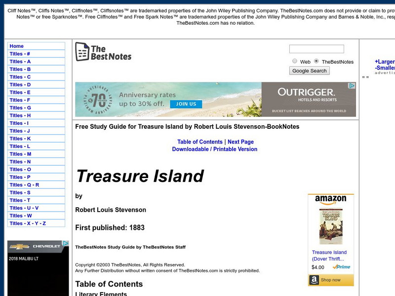 The Best Notes: Treasure Island by Robert Louis Stevenson Unit Plan The Best Notes: Treasure Island by Robert Louis Stevenson Unit Plan