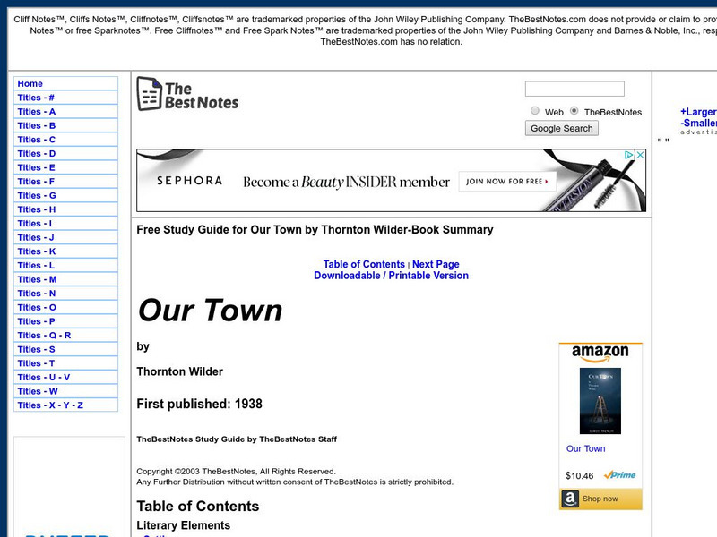 The Best Notes: Our Town by Thornton Wilder Unit Plan The Best Notes: Our Town by Thornton Wilder Unit Plan