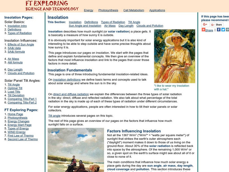 Ft Exploring: Insolation and Solar Availability Handout Ft Exploring: Insolation and Solar Availability Handout