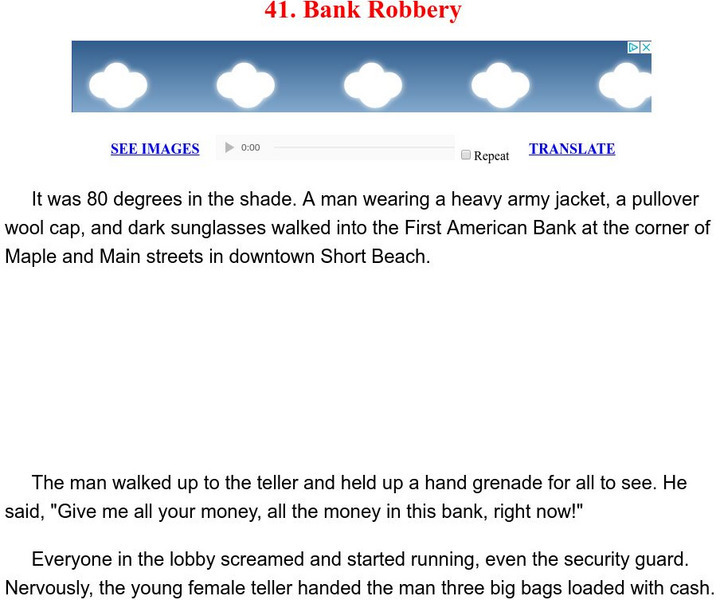 Esl: English for Intermediate Learners (2): Bank Robbery Unit Plan Esl: English for Intermediate Learners (2): Bank Robbery Unit Plan