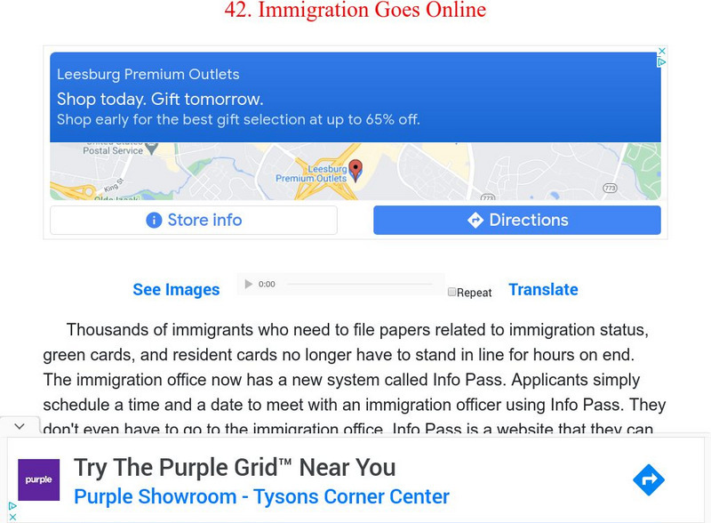 Esl: English for Intermediate Learners (2): Immigration Goes Online Unit Plan Esl: English for Intermediate Learners (2): Immigration Goes Online Unit Plan