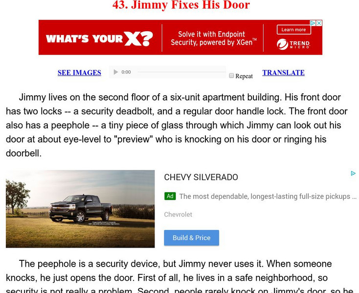 Esl: English for Intermediate Learners (2): Jimmy Fixes His Door Unit Plan Esl: English for Intermediate Learners (2): Jimmy Fixes His Door Unit Plan