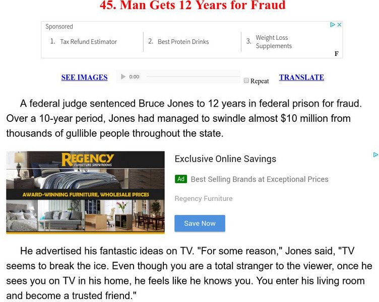 Esl: English for Intermediate Learners (2): Man Gets 12 Years for Fraud Unit Plan Esl: English for Intermediate Learners (2): Man Gets 12 Years for Fraud Unit Plan