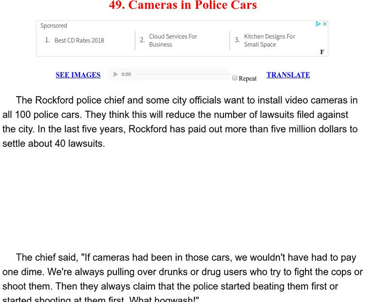 Esl: English for Intermediate Learners (2): Cameras in Police Cars Unit Plan Esl: English for Intermediate Learners (2): Cameras in Police Cars Unit Plan