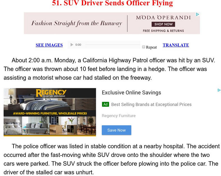 Esl: English for Intermediate Learners (2): Suv Driver Sends Officer Flying Unit Plan Esl: English for Intermediate Learners (2): Suv Driver Sends Officer Flying Unit Plan