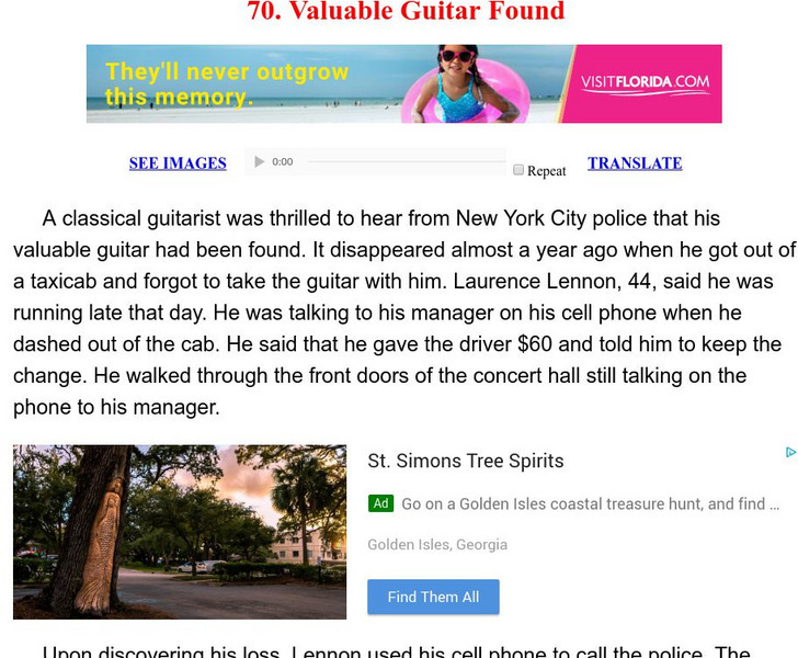 Esl: English for Intermediate Learners (2): Valuable Guitar Found Unit Plan Esl: English for Intermediate Learners (2): Valuable Guitar Found Unit Plan