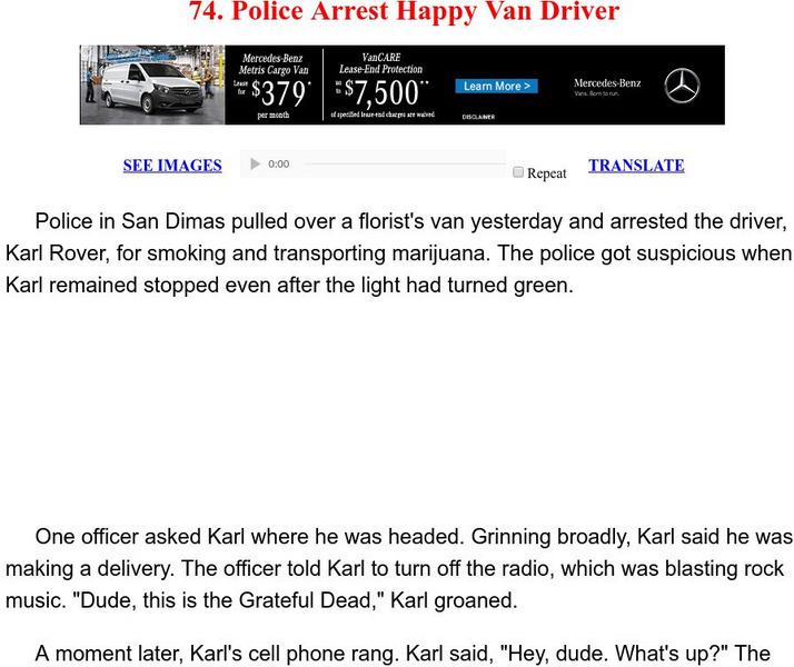 Esl: English for Intermediate Learners (2): Police Arrest Happy Van Driver Unit Plan Esl: English for Intermediate Learners (2): Police Arrest Happy Van Driver Unit Plan