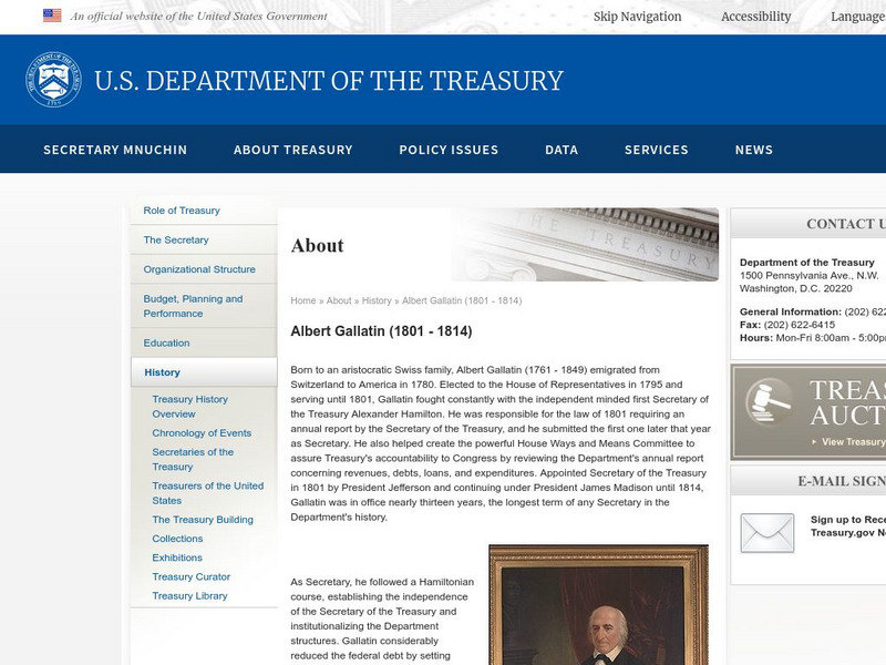Secretary of the Treasury: Albert Gallatin Handout