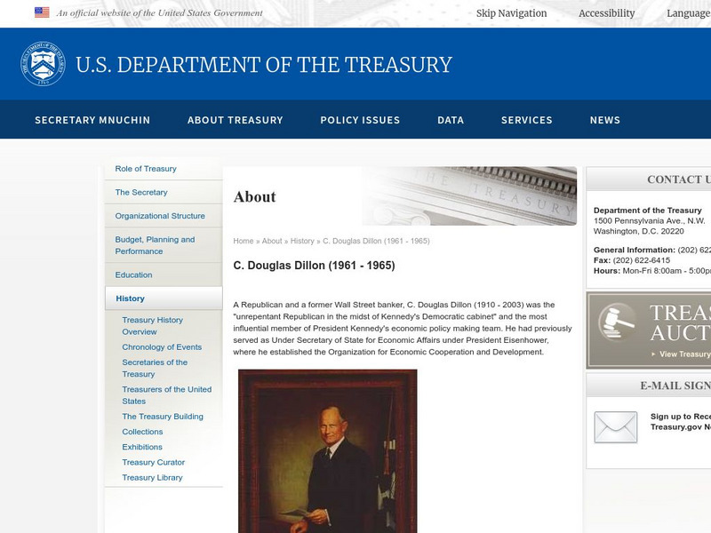 Secretaries of the Treasury: C. Douglas Dillon Handout Secretaries of the Treasury: C. Douglas Dillon Handout