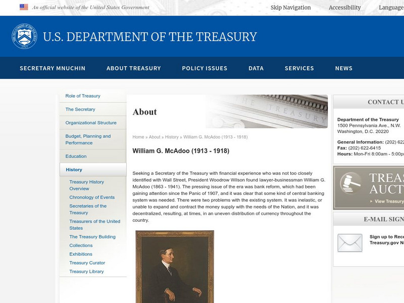 Secretaries of the Treasury: William G. Mc Adoo Handout Secretaries of the Treasury: William G. Mc Adoo Handout