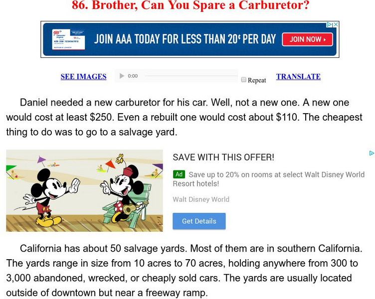 Esl: English for Intermediate Learners (2): Brother, Can You Spare a Carburetor? Unit Plan Esl: English for Intermediate Learners (2): Brother, Can You Spare a Carburetor? Unit Plan