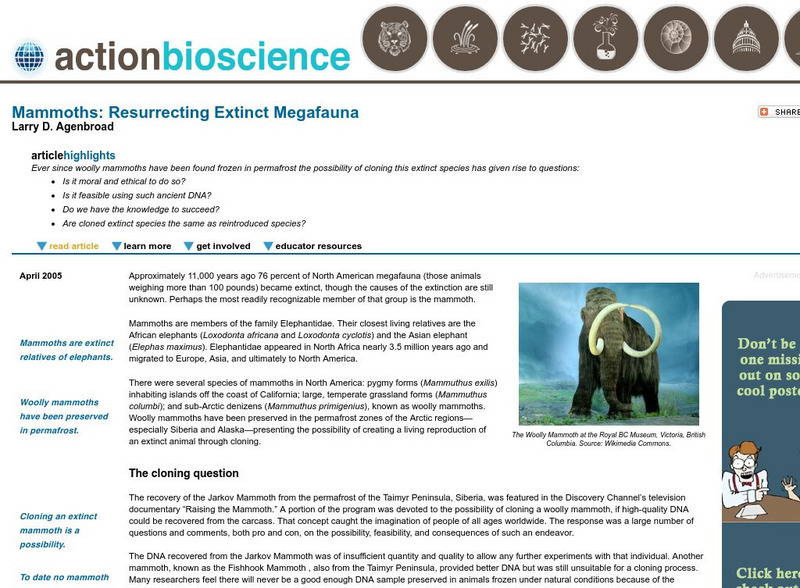 Action Bioscience: Mammoths: Resurrecting Extinct Megafauna Article Action Bioscience: Mammoths: Resurrecting Extinct Megafauna Article