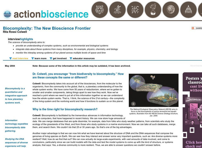 Action Bioscience: Biocomplexity: The New Bioscience Frontier Article Action Bioscience: Biocomplexity: The New Bioscience Frontier Article