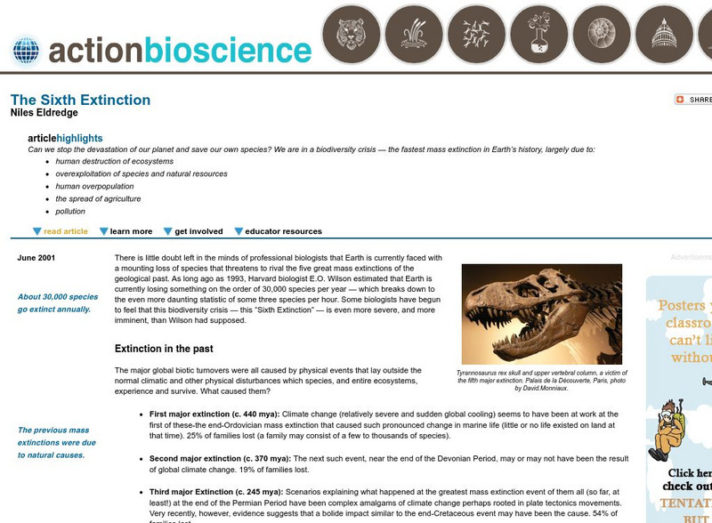 Action Bioscience: The Sixth Extinction Article Action Bioscience: The Sixth Extinction Article