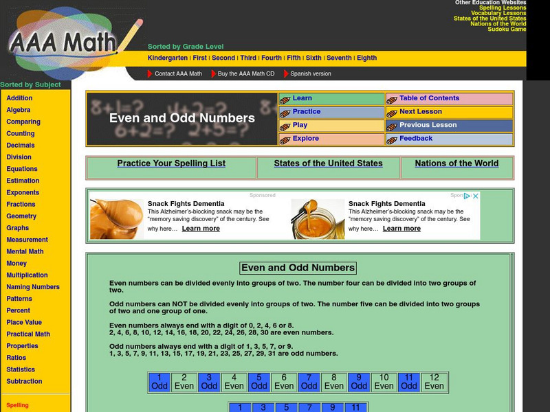 Aaa Math: Even and Odd Numbers Activity Aaa Math: Even and Odd Numbers Activity