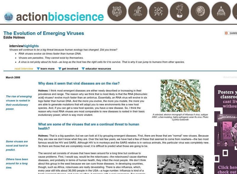 Action Bioscience: The Evolution of Emerging Viruses Article Action Bioscience: The Evolution of Emerging Viruses Article
