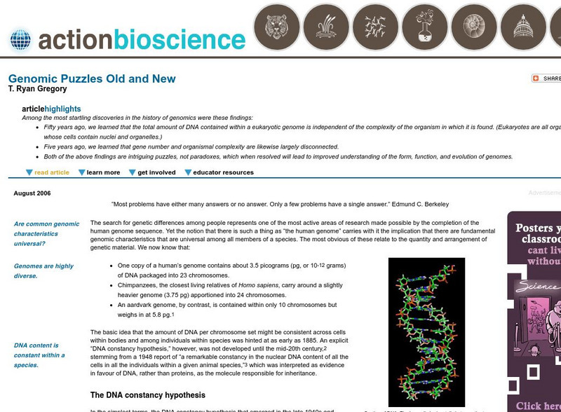 Action Bioscience: Genomic Puzzles Old and New Article Action Bioscience: Genomic Puzzles Old and New Article