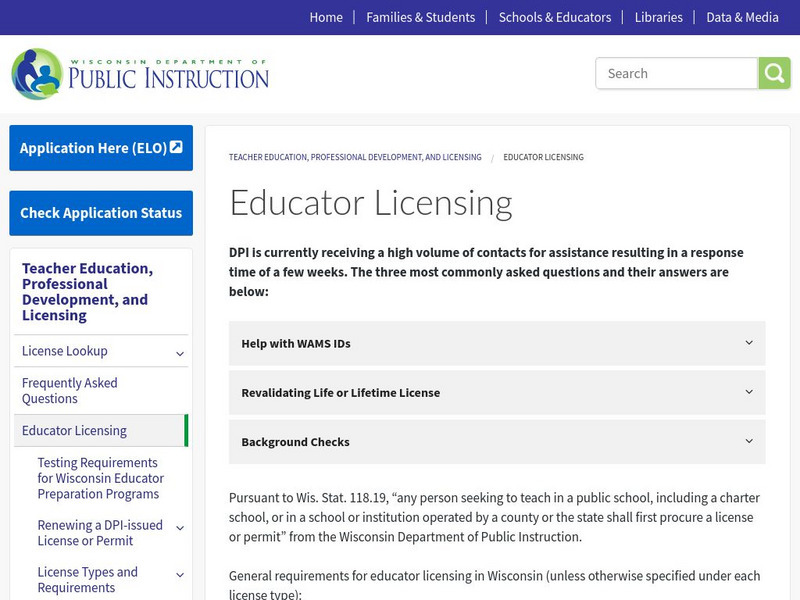 Wisconsin Department of Public Instruction: Educator Licensing Website Wisconsin Department of Public Instruction: Educator Licensing Website