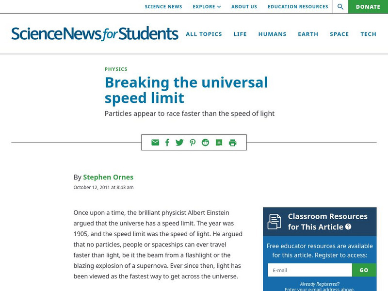 Science News for Students: Breaking the Universal Speed Limit Article Science News for Students: Breaking the Universal Speed Limit Article