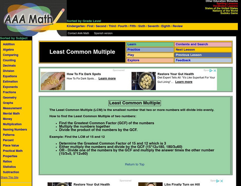 Aaa Math: Least Common Multiple Interactive Aaa Math: Least Common Multiple Interactive