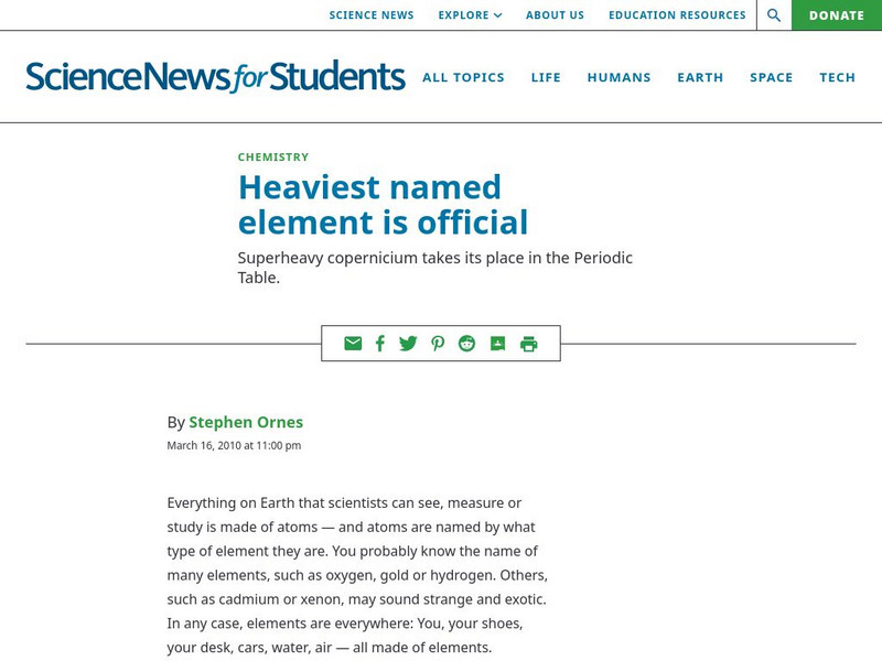 Science News for Students: Heaviest Named Element Is Official Article Science News for Students: Heaviest Named Element Is Official Article
