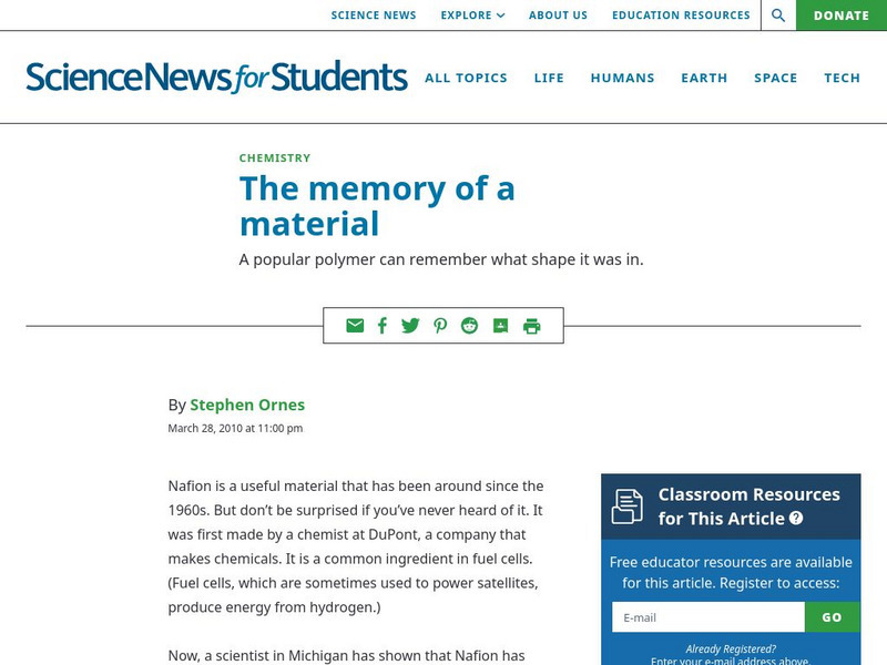 Science News for Students: The Memory of a Material Article Science News for Students: The Memory of a Material Article