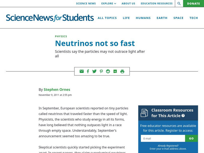 Science News for Students: Neutrinos Not So Fast Article Science News for Students: Neutrinos Not So Fast Article