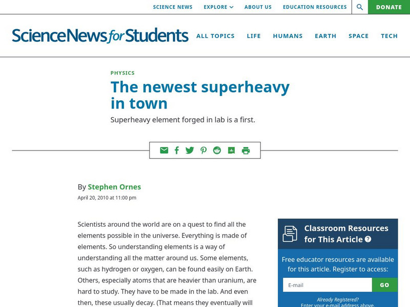 Science News for Students: The Newest Superheavy in Town Article