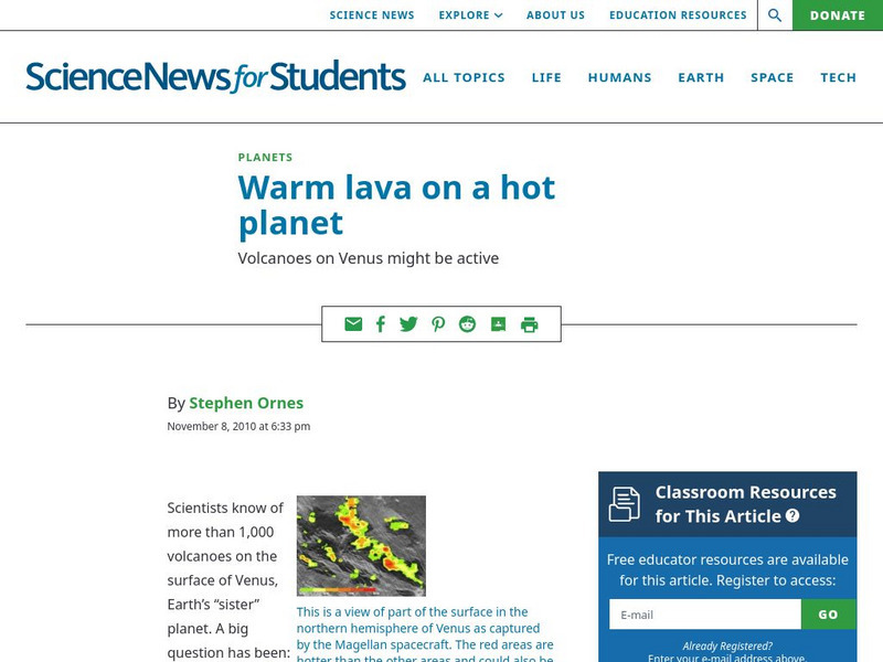 Science News for Students: Warm Lava on a Hot Planet Article Science News for Students: Warm Lava on a Hot Planet Article