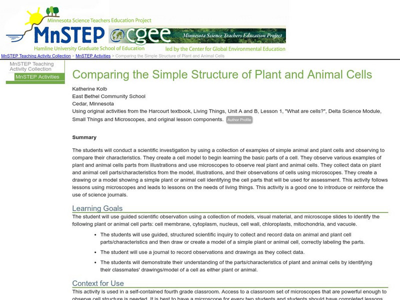 Serc: Comparing the Simple Structure of Plant and Animal Cells Lesson Plan Serc: Comparing the Simple Structure of Plant and Animal Cells Lesson Plan