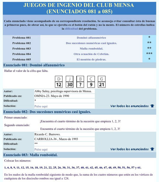 Mensa: Juegos De Ingenio Del Club Mensa (081 085) Activity