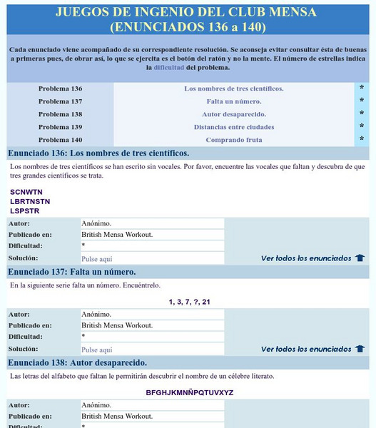 Mensa: Juegos De Ingenio Del Club Mensa (136 140) Activity