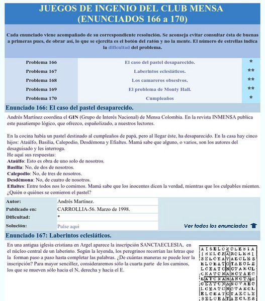 Mensa: Juegos De Ingenio Del Club Mensa (166 170) Activity Mensa: Juegos De Ingenio Del Club Mensa (166 170) Activity