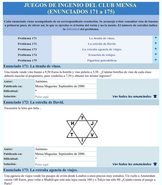Mensa: Juegos De Ingenio Del Club Mensa (171 175) Activity Mensa: Juegos De Ingenio Del Club Mensa (171 175) Activity