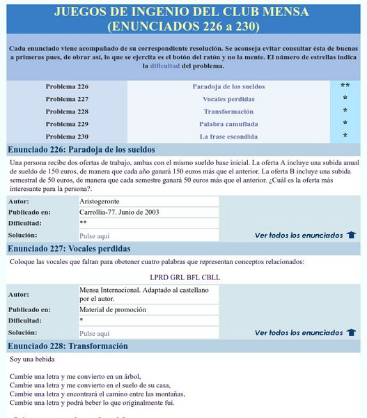 Mensa: Juegos De Ingenio Del Club Mensa (226 230) Activity Mensa: Juegos De Ingenio Del Club Mensa (226 230) Activity