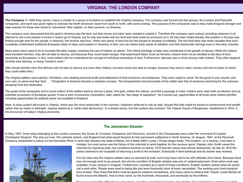 Sage American History: Virginia: The London Company Article Sage American History: Virginia: The London Company Article