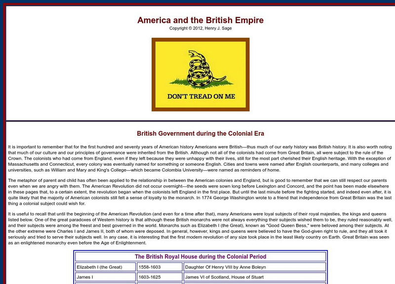 Sage American History: America and the British Empire Article Sage American History: America and the British Empire Article