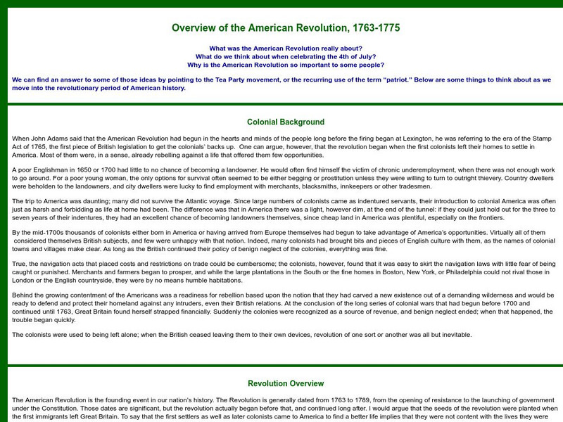 Sage American History: Overview of the American Revolution, 1763 1775 Article Sage American History: Overview of the American Revolution, 1763 1775 Article