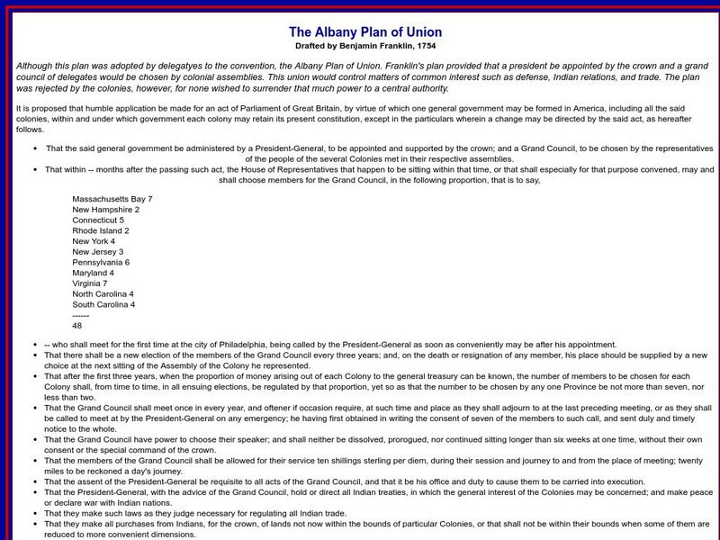 Sage American History: The Albany Plan of Union Article Sage American History: The Albany Plan of Union Article