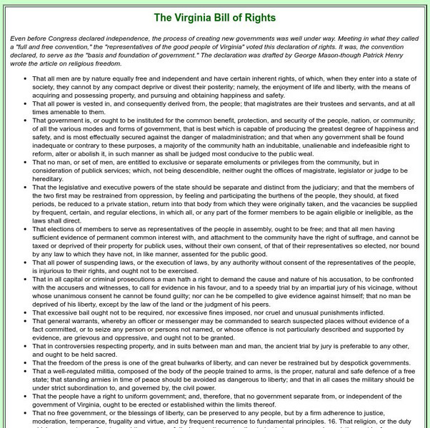 Sage American History: The Virginia Bill of Rights Primary Sage American History: The Virginia Bill of Rights Primary